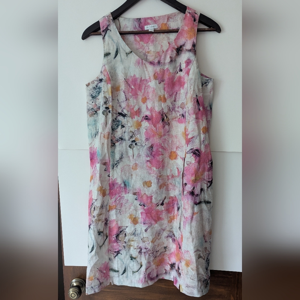 J. Jill 100% Linen XS Watercolor Floral Dress w/ kangaroo Pocket Pullover - Picture 3 of 13